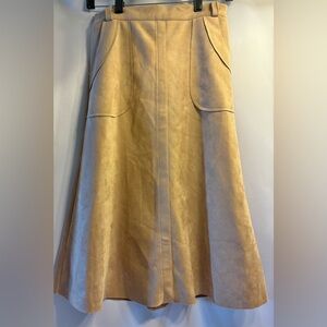 Alice Blue Faux Suede Midi Skirt, Raw Hem, Retro Vibe, Size Small